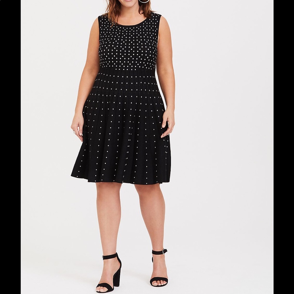 Torrid Black & White Polka Dot Skater Sweater Dress - Torrid 1/US 1X